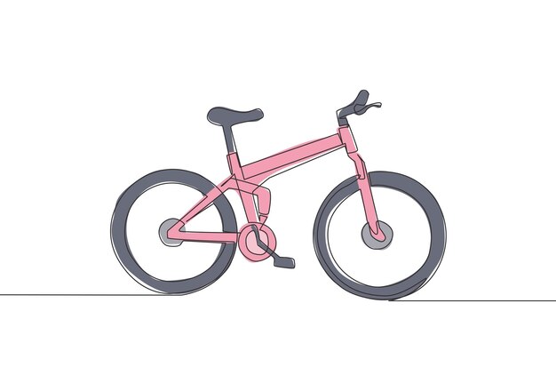 Dibujo de una sola línea del logotipo de bicicleta de montaña Bicicleta urbana para trabajar y ir concepto de movimiento verde