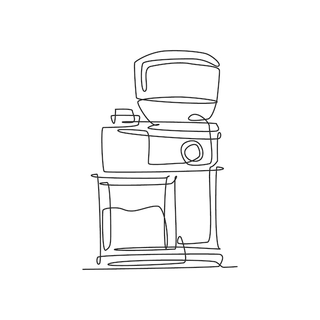 Dibujo de una sola línea del logotipo de diseño vectorial del logotipo de la máquina trituradora de granos de café eléctrica moderna