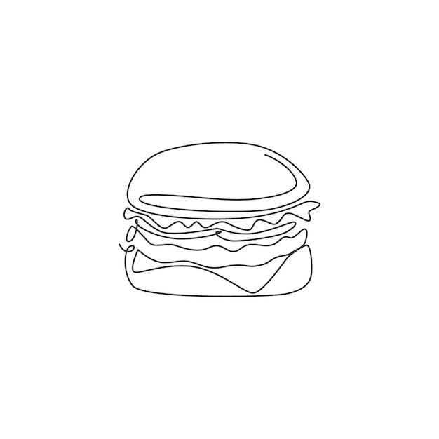 Vector un dibujo de una sola línea del logotipo fresco ilustración de vector de hamburguesa americana comida rápida hamburguesa de carne café