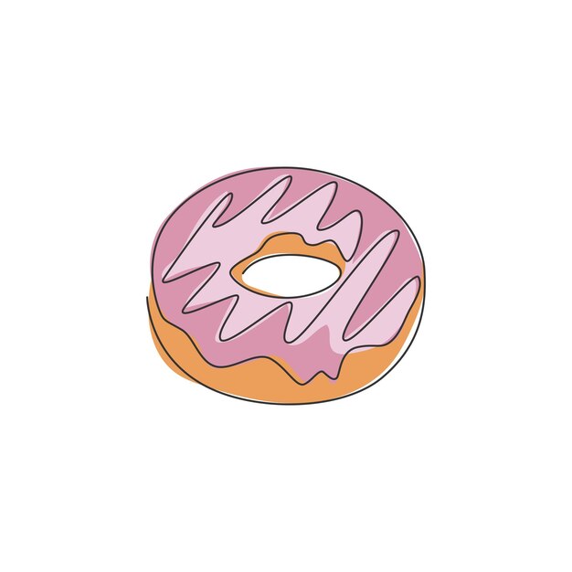 Dibujo de una sola línea del logotipo de la tienda de donuts dulces frescos ilustración vectorial Comida rápida de donuts