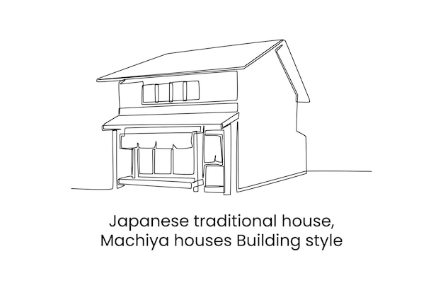 Dibujo de una sola línea machiya casas estilo de construcción en japón concepto de casa tradicional diseño de dibujo de línea continua ilustración vectorial gráfica