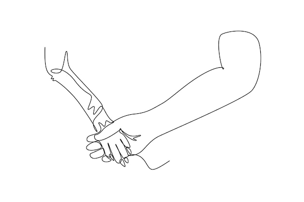 Dibujo de una sola línea de una mano humana sosteniendo una pierna de perro llena de amor Amistad humana con el concepto de animal mascota Mejor amigo para siempre Diseño de dibujo de línea continua moderna ilustración vectorial gráfica