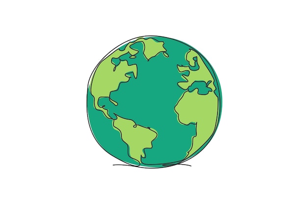 Dibujo de una sola línea del mapa del mundo circular Globo tierra icono silueta diseño ilustración vectorial
