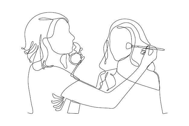 Dibujo de una sola línea Mujer hermosa joven maquillada maquillada en la sala de maquillaje Concepto de actividad de cosmetología Dibujo de línea continua diseño gráfico vector ilustración