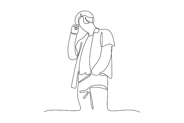Un dibujo de una sola línea de un niño uso de ropa contemporánea concepto minimalista Moda para el concepto de actividad diaria