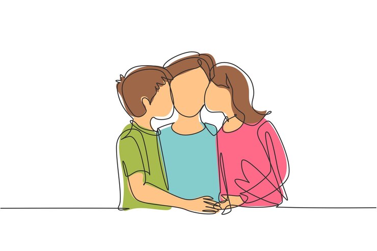 Vector dibujo de una sola línea de niños besando a su padre ilustración vectorial gráfica del día del padre