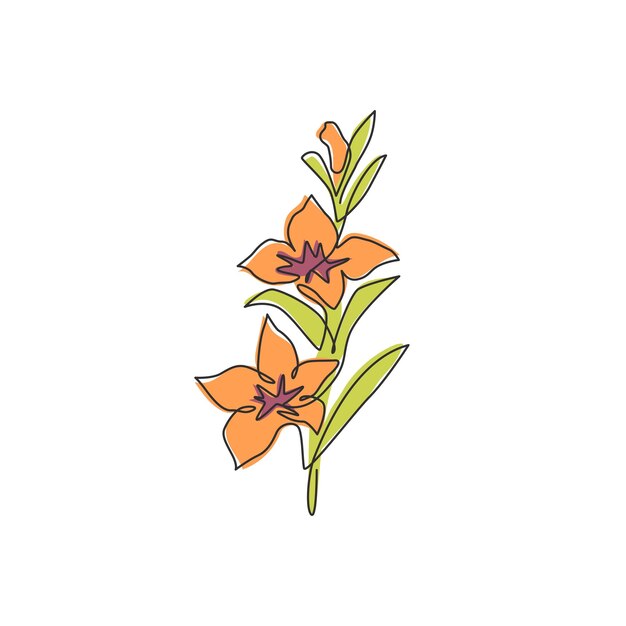 Un dibujo de una sola línea de orquídea fresca de belleza para el arte de carteles Concepto de flor de orquídeas impresible