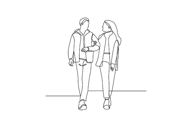 Dibujo de una sola línea de una pareja feliz caminando tomados de la mano Una pareja enamorada pasando tiempo juntos Concepto de familia feliz Diseño moderno de dibujo de líneas continuas Ilustración gráfica vectorial
