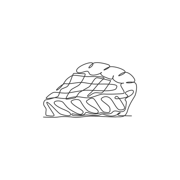 Un dibujo de una sola línea de pastel de manzana fresco en rodajas logo ilustración vectorial pastelería panadería comida café