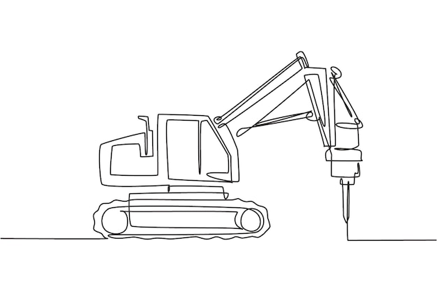 Un dibujo de una sola línea de un perforador de camiones para una máquina de vehículos comerciales vectoriales de perforación de suelos