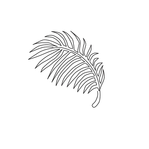 Un dibujo de una sola línea de una planta tropical de hojas de coco Decoración de paredes de plantas de interior para carteles imprimibles