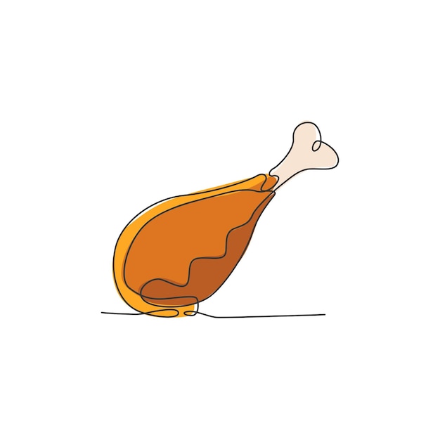 Dibujo de una sola línea de pollo frito picante y crujiente, ilustración vectorial del logotipo de la tienda de comida rápida