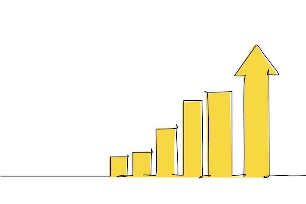 Dibujo de una sola línea que aumenta las flechas hacia arriba signo de gráfico de barras Crecimiento del mercado de ventas financieras comerciales