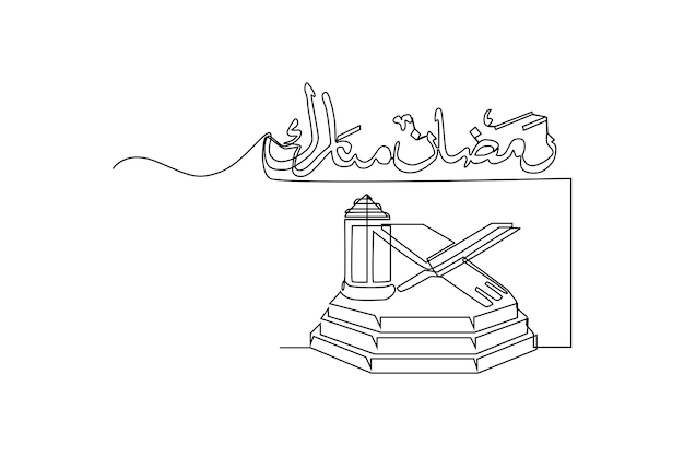 Dibujo de una sola línea ramadan kareem en saludos de caligrafía árabe con el concepto de corán Ramadán Ilustración de vector gráfico de diseño de dibujo de línea continua