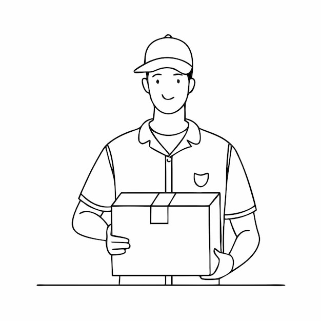 dibujo de una sola línea de un repartidor que sostiene un paquete en un estilo de ilustración vectorial de arte de línea 17