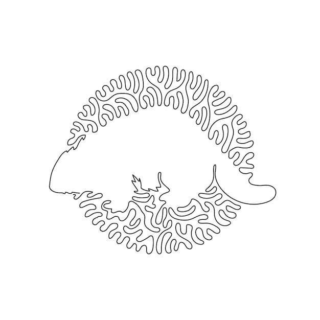 Dibujo de una sola línea rizada de castor de dientes fuertes para símbolo, logotipo, arte de retrato, afiche boho