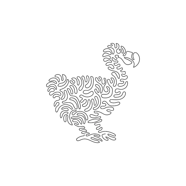 Dibujo de una sola línea rizada de una especie extinta dodo para símbolo, icono de logotipo, decoración de afiches