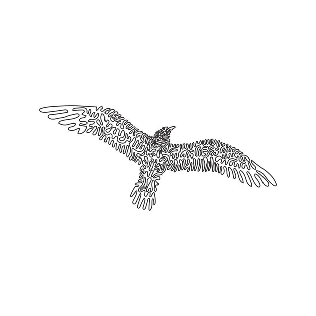 Dibujo de una sola línea rizada de gaviotas ingeniosas para icono, símbolo, logotipo de la empresa, decoración de la pared del cartel
