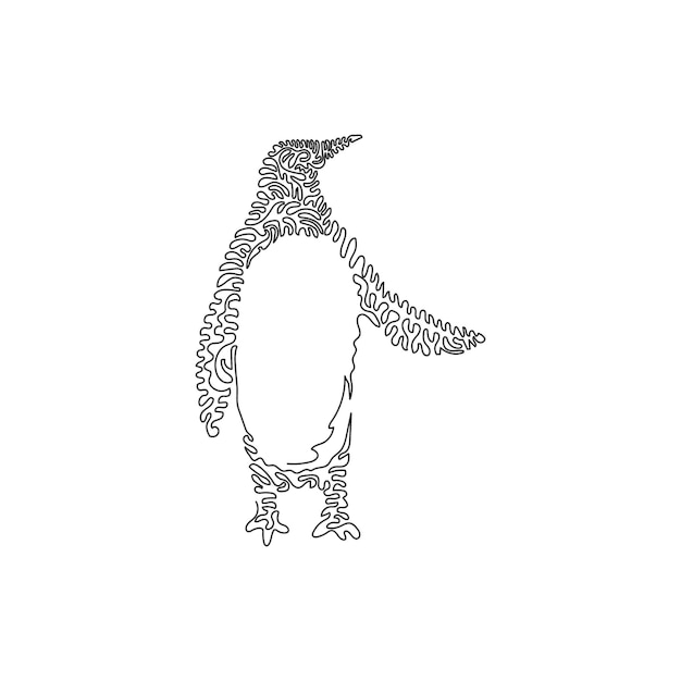 Dibujo de una sola línea rizada de un pingüino rechoncho para icono, símbolo, logotipo de la empresa, decoración de pared de afiches