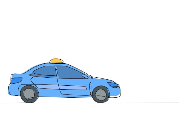 El dibujo de una sola línea del taxi moderno más nuevo utiliza un medidor GPS y se puede solicitar en línea