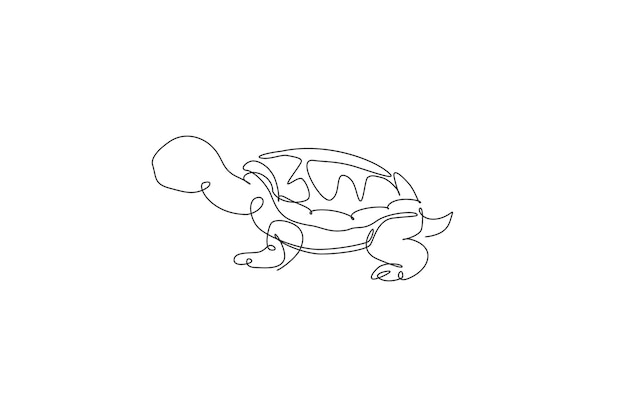 Un dibujo de una sola línea de la tortuga en la conservación del parque nacional de especies protegidas por vectores de Galápagos