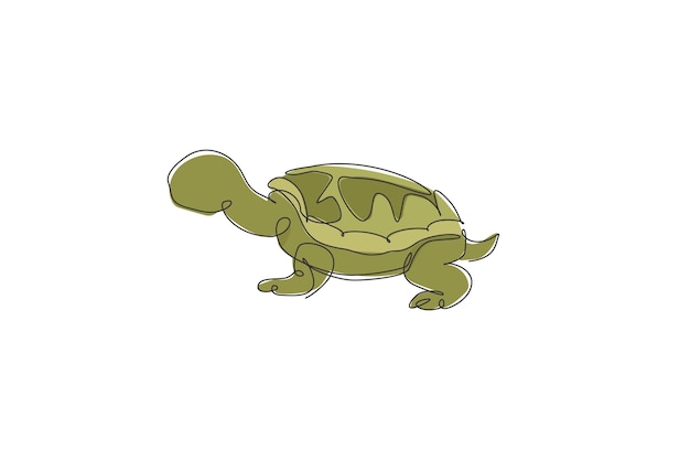 Un dibujo de una sola línea de la tortuga en la conservación del parque nacional de especies protegidas por vectores de Galápagos