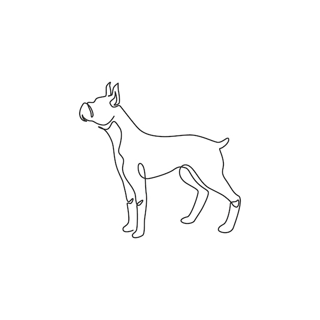 Dibujo de una sola línea de un valiente perro boxer para el logotipo de seguridad Vector de diseño de mascota de perro de raza pura