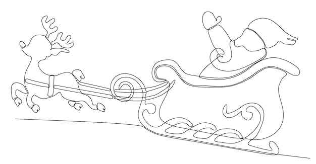 Dibujo de una sola línea de vector continuo del icono de estilo navideño de santa claus en silueta en ba blanca