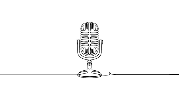 Un dibujo de una sola línea de un viejo micrófono de radio clásico retro para la radiodifusión