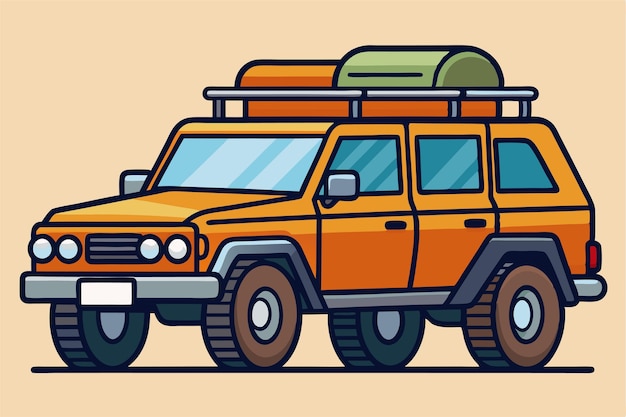 un dibujo de un SUV amarillo con un gran techo naranja
