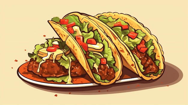 Vector un dibujo de tacos y un plato de chile