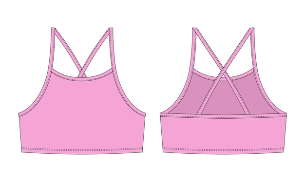 Dibujo técnico de bralette de niña Sujetador superior de color rosa para mujer con plantilla de diseño de ropa interior de tirantes