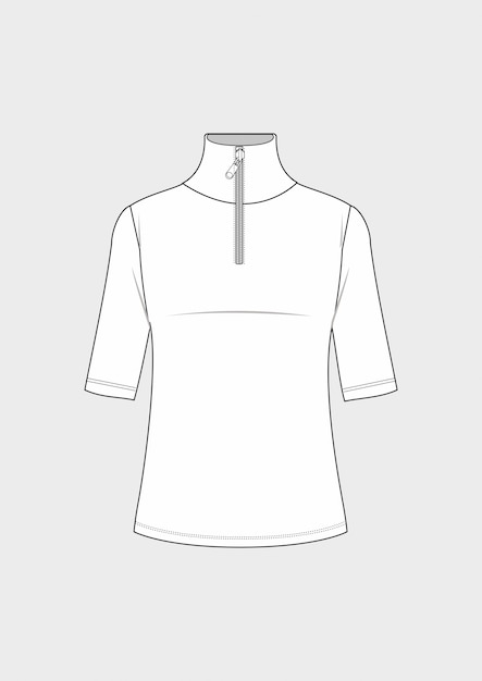 Vector dibujo técnico de camiseta con cuello alto con cremallera