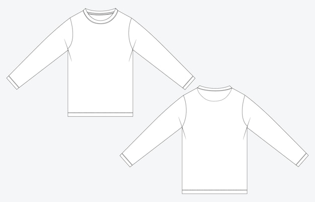 Dibujo técnico de camiseta de manga larga Plantilla de ilustración de vector de boceto plano de moda