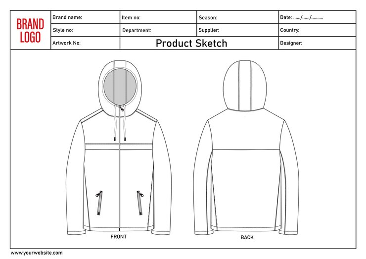 Dibujo técnico de la chaqueta con capucha