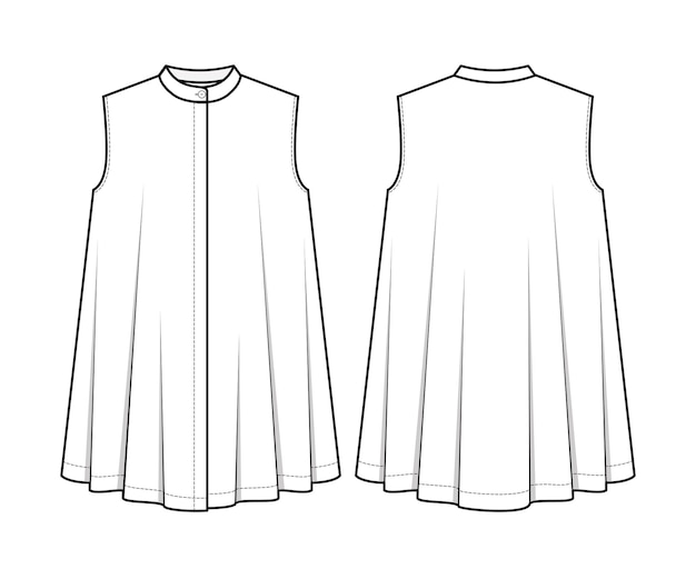 Dibujo técnico de moda de una camiseta sin mangas de línea A