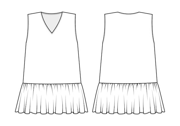 Dibujo técnico de moda de top fruncido con escote en pico