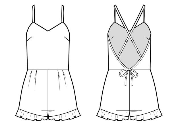 Dibujo técnico de moda de trajes cortos para el hogar para mujeres