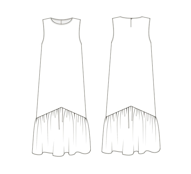 Dibujo técnico de moda del vestido sin mangas de Aline