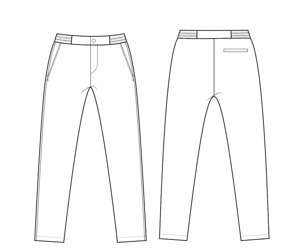 Dibujo técnico de un par de pantalones vistas delanteras y traseras