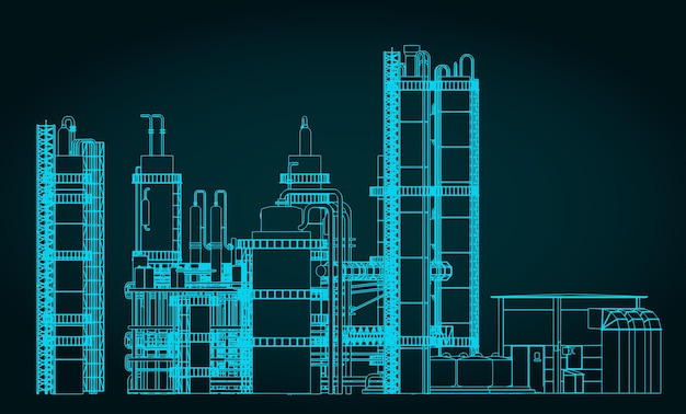 Dibujo técnico de la planta de refinación