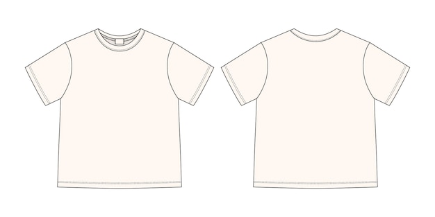 Dibujo técnico de prendas de vestir camiseta unisex Plantilla de diseño de camiseta de color leche claro