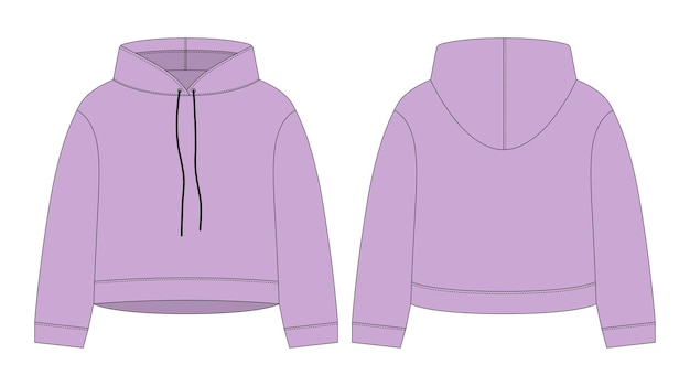 Vector dibujo técnico de sudadera con capucha para mujer sudadera con capucha de plantilla de maqueta cad de color púrpura pastel