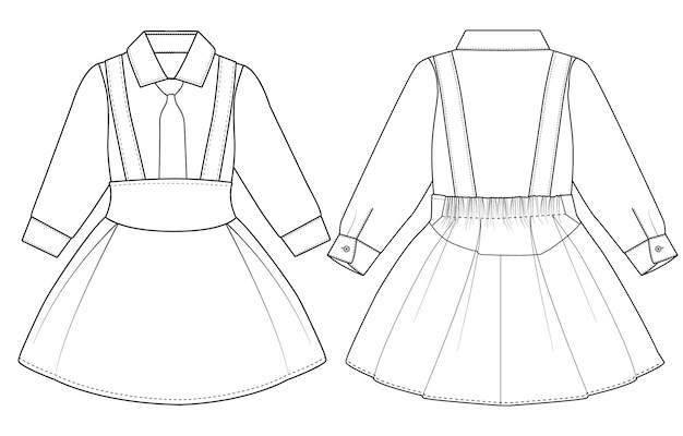 Dibujo técnico del vestido escolar vista delantera y trasera