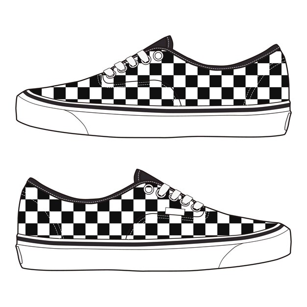 Dibujo técnico de los zapatos con cordones a cuadros