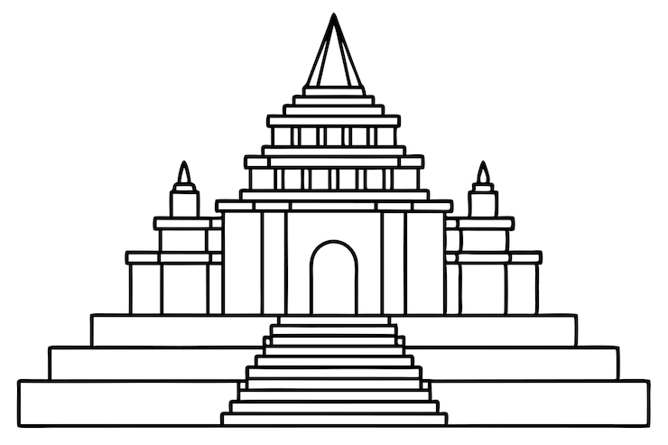 Vector un dibujo de un templo con una línea de un triángulo en él