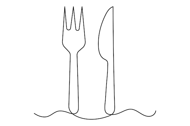un dibujo de un tenedor con una línea negra a su alrededor