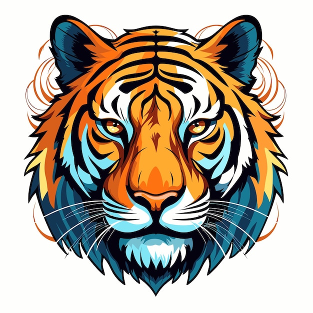 Un dibujo de un tigre con un patrón azul y naranja.