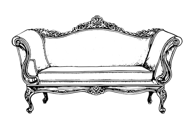 Dibujo de tinta dibujado a mano de sofá vintage Ilustración de vector de estilo de grabado