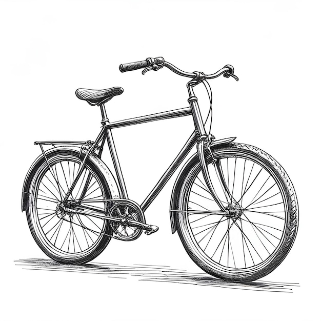 Dibujo en tinta de estilo grabado en bicicleta ilustración vectorial en blanco y negro